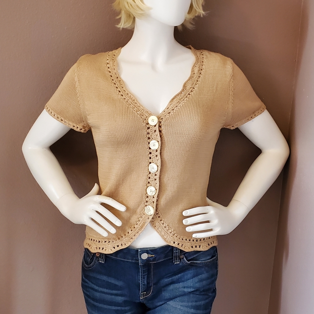 Vtg AK ANNE KLEIN golden beige cotton sweater M